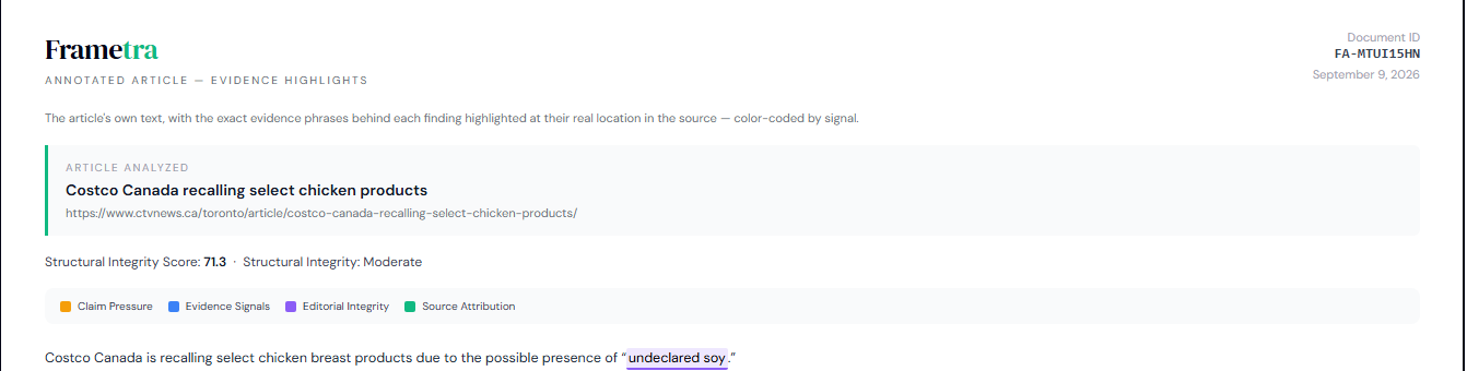 Annotated article with evidence highlighted