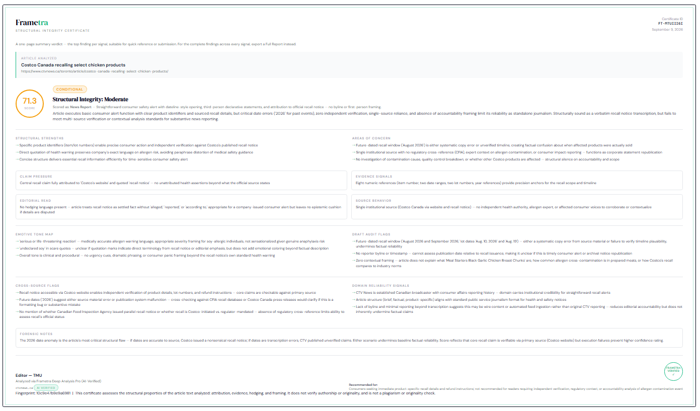 Frametra Structural Integrity Certificate